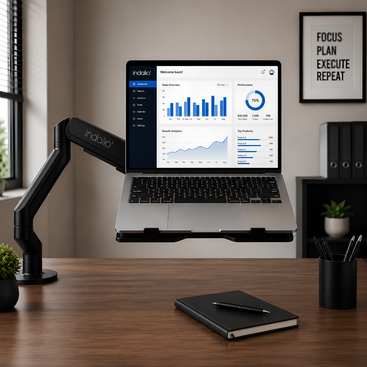 Indalio VESA laptop mount for ergonomic laptop positioning