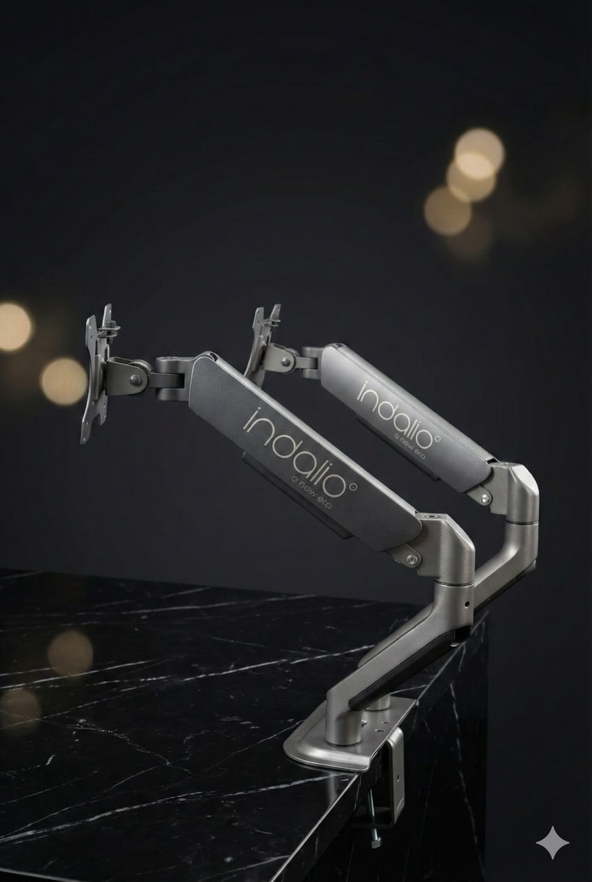 Dual monitor arm side angle view