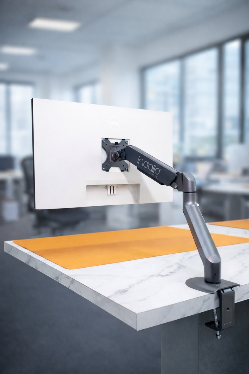 Gas spring monitor arm side angle view